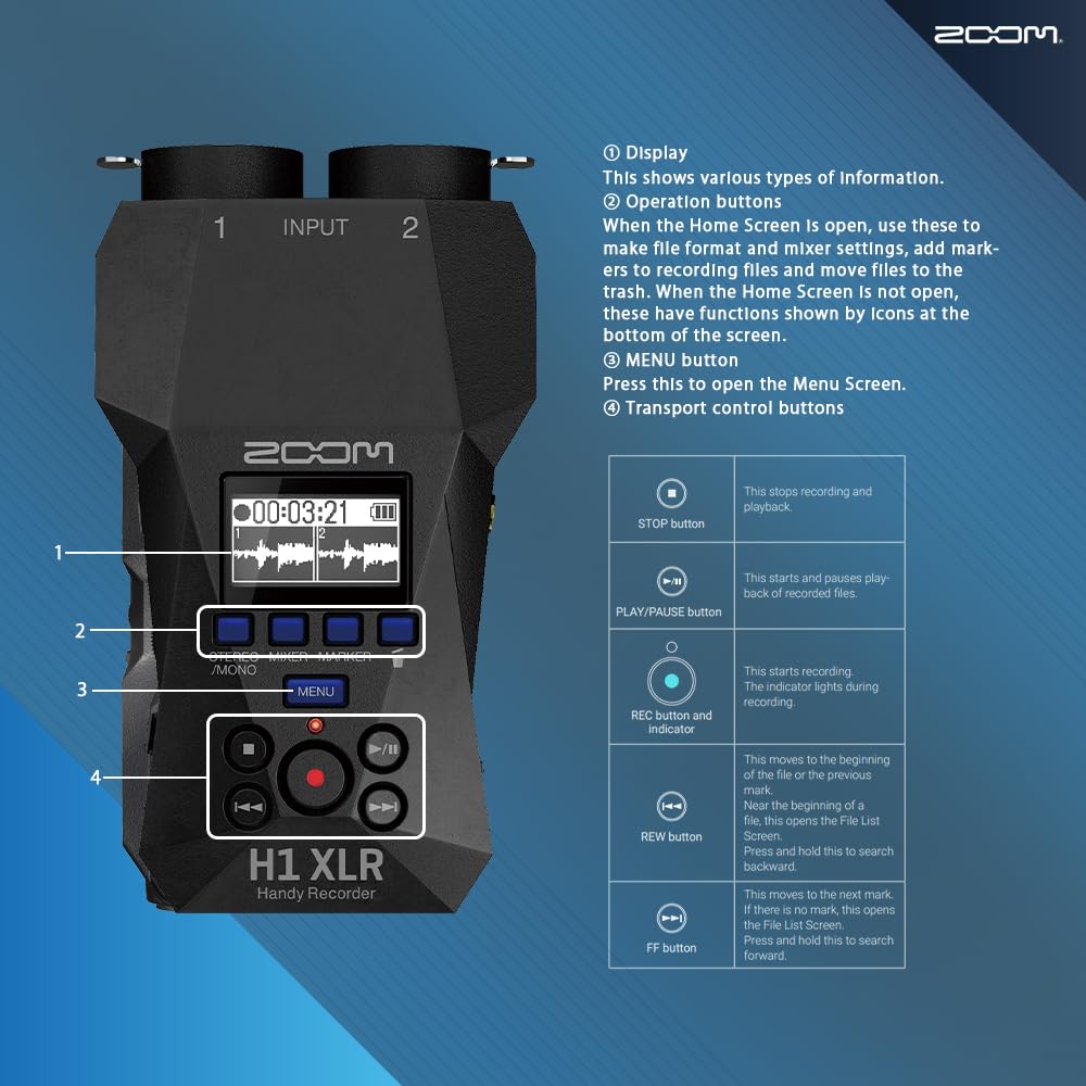 Amazon.com: Zoom H1 XLR Handy Recorder, 32-Bit Float, 2 XLR/TRS