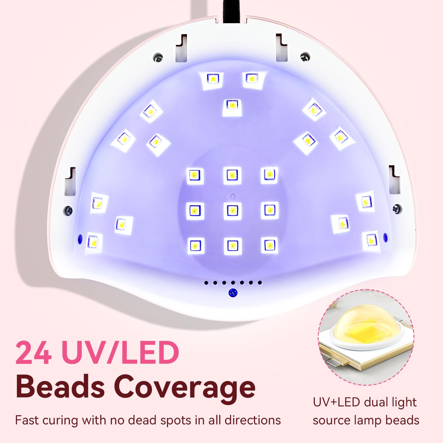 JODSONE Lámpara de uñas semipermanentes UV LED, Lámpara de uñas portátil con sensor automático 4 temporizadores, secador de esmalte en gel para salón y hogar, herramienta de manicure rosa