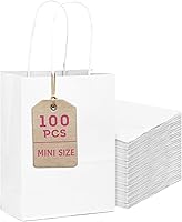 Bakepacker 100 Pack White Mini Kraft Paper Gift Bags with Handles 6x4.5x2.5" - Sturdy Party Favor Bags for Weddings, Showers & Birthdays