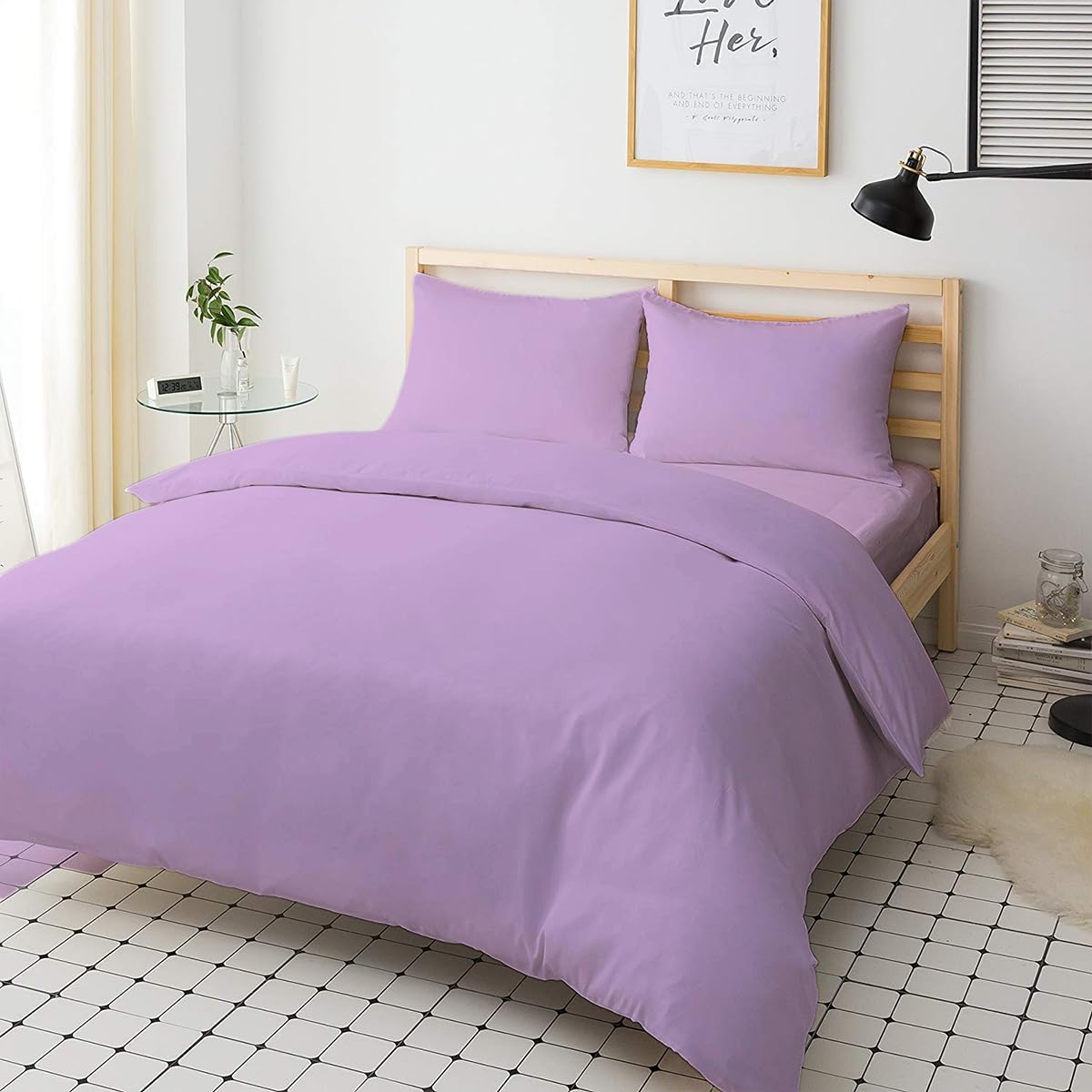 Sienna Shaun 100% Egyptian Cotton Duvet Cover Set With Matching 2x Pillow Cases Premium 2Pc Bedding Set In 11 Single Double King Super King Machine Washable (Lilac, Super King)