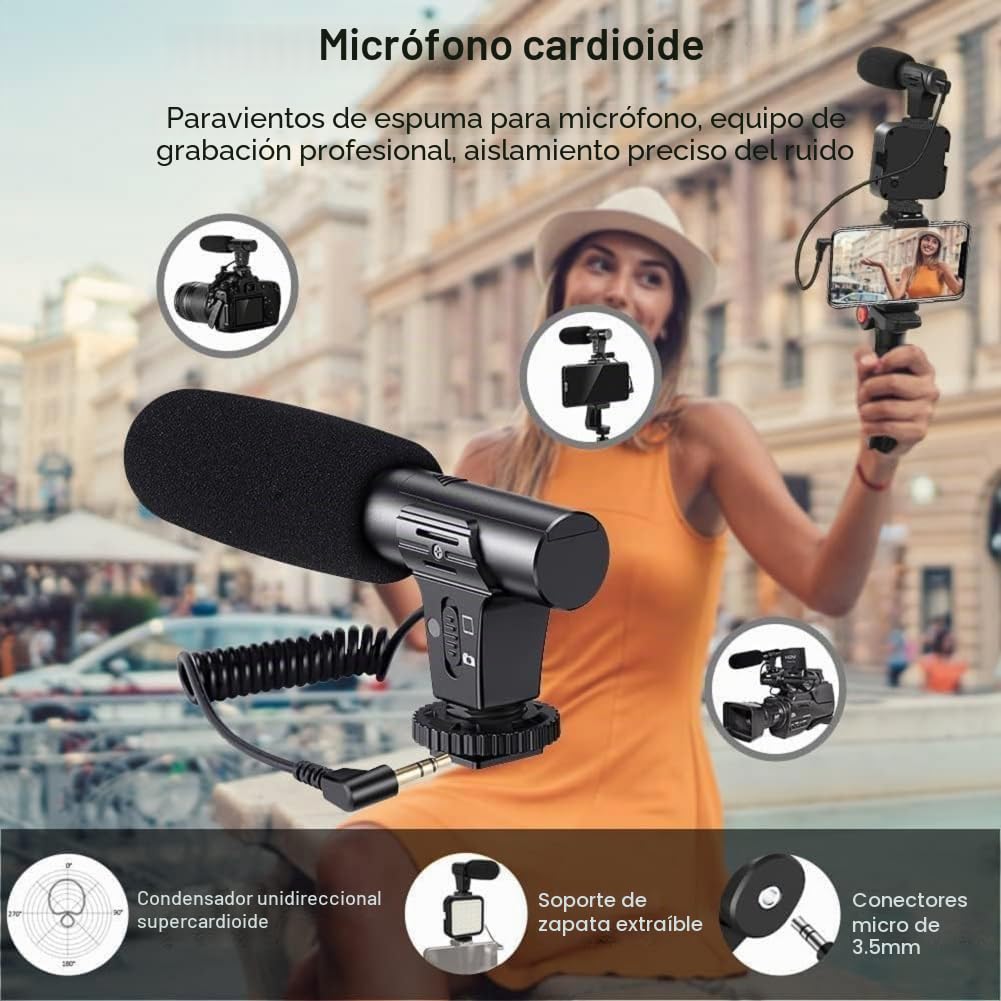 Kit de vídeo para smartphone profesional, kit Vlog teléfono, incluye luz LED, micrófono, soporte y trípode, compatible con iPhone, Android, Youtube, TikTok, Vlog, Live Streaming
