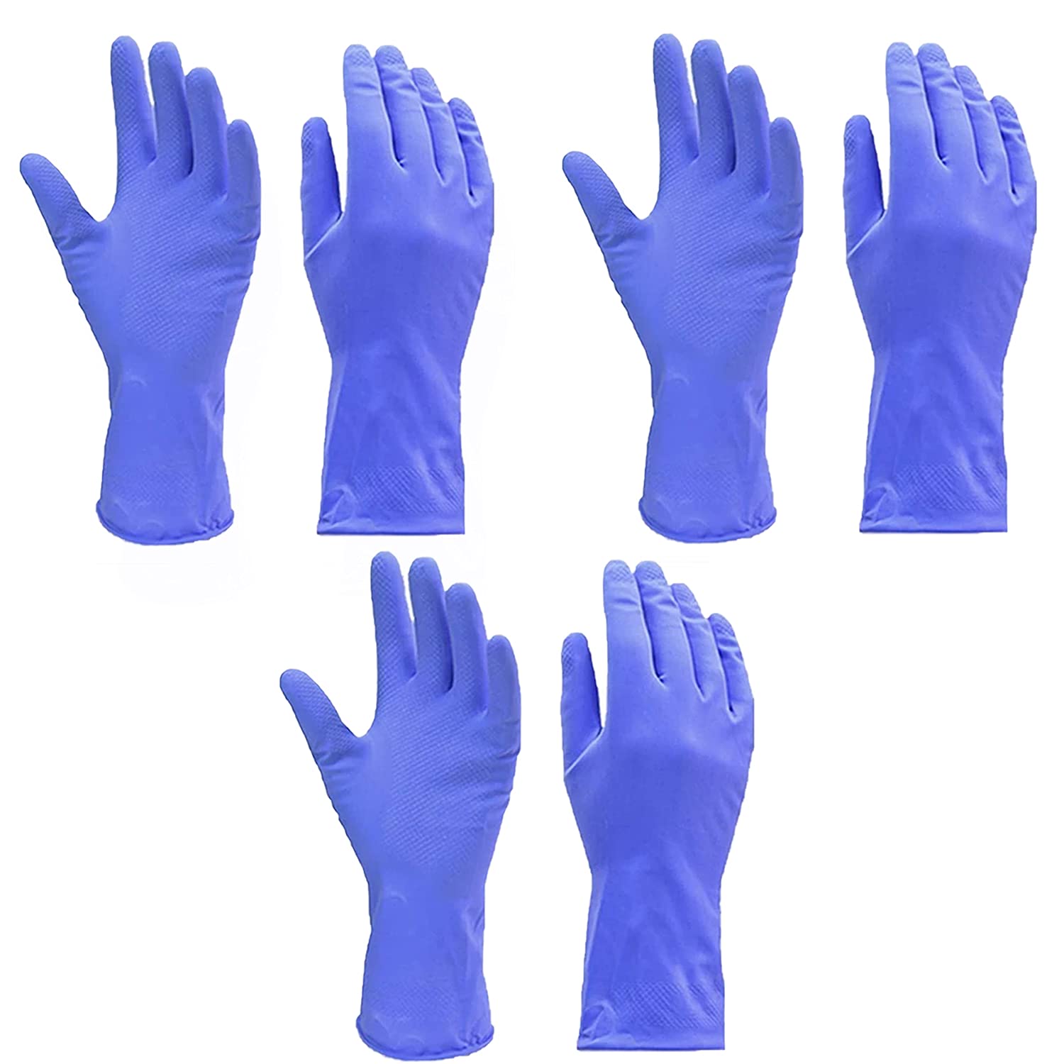 DeoDap Multipurpose Reusable 100% Natural Latex Rubber gloves for kitchen cleaning, gardening, car and bathroom gloves - 3pair (Blue)