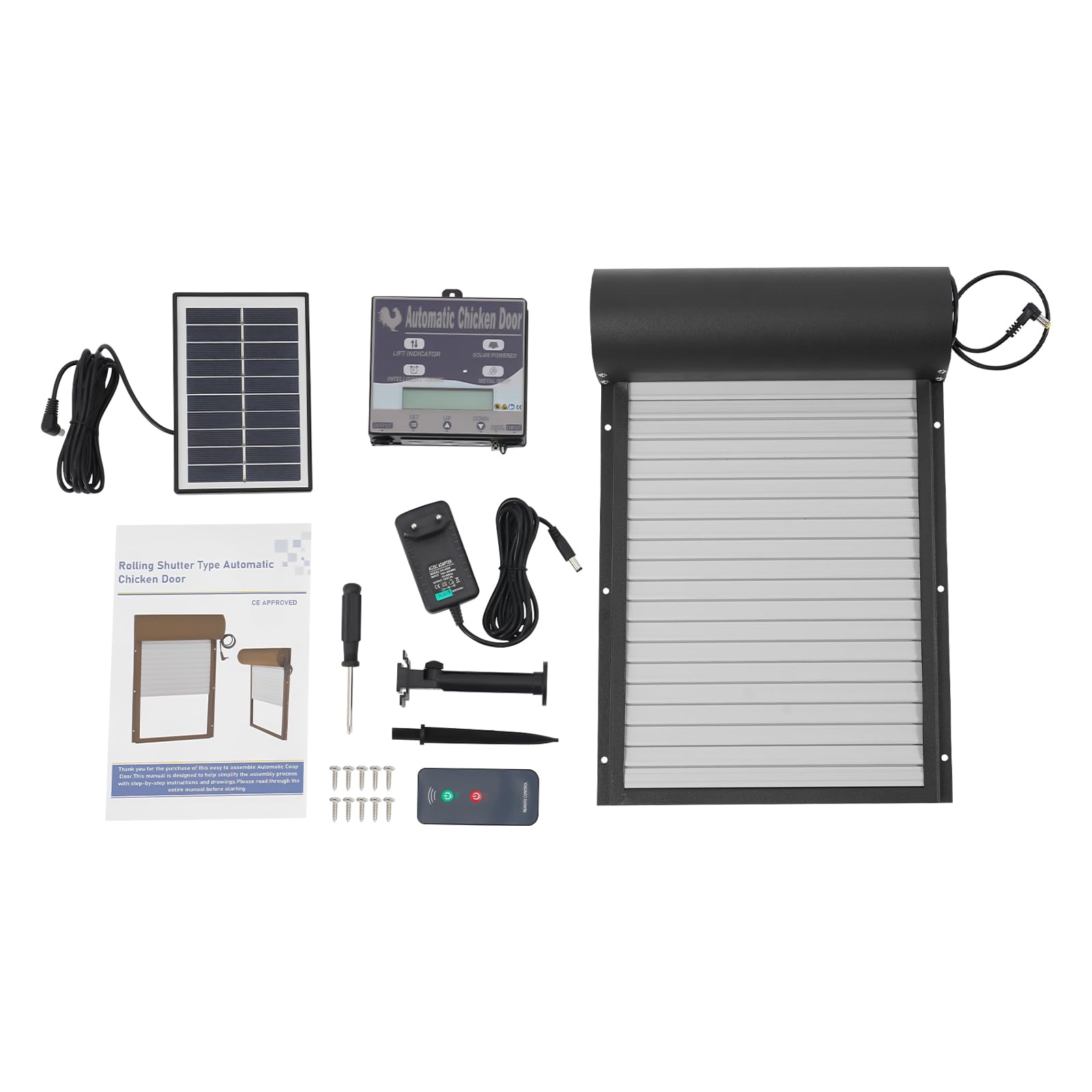 Puerta automática de gallinero solar de 5 W, puerta automática para gallinero, puerta eléctrica automática con mando a distancia, para gallinas, gansos, patos y otras aves pequeñas (negro)