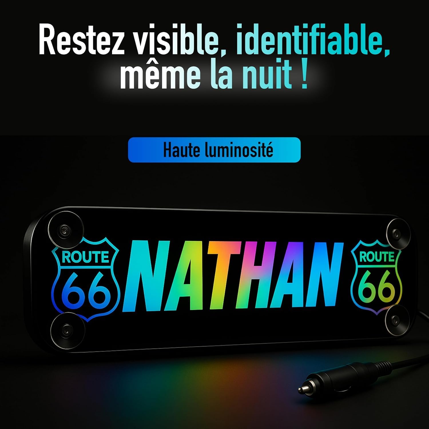 Plaque lumineuse camion personnalisé 60 x 14cm STICK OLIVIER® éclairage LED RGBW à ambiance musicale 5v 12v 24v USB plaque routier personnalisé [ Enseigne lumineuse personnalisable ]