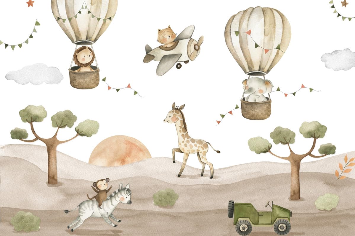 A.S. Création Carta da parati fotografica Sweet Animals - 3,75m x 2,50m - Carta da parati per la cameretta dei bambini con animali colorati, beige incl. pasta - DD129594
