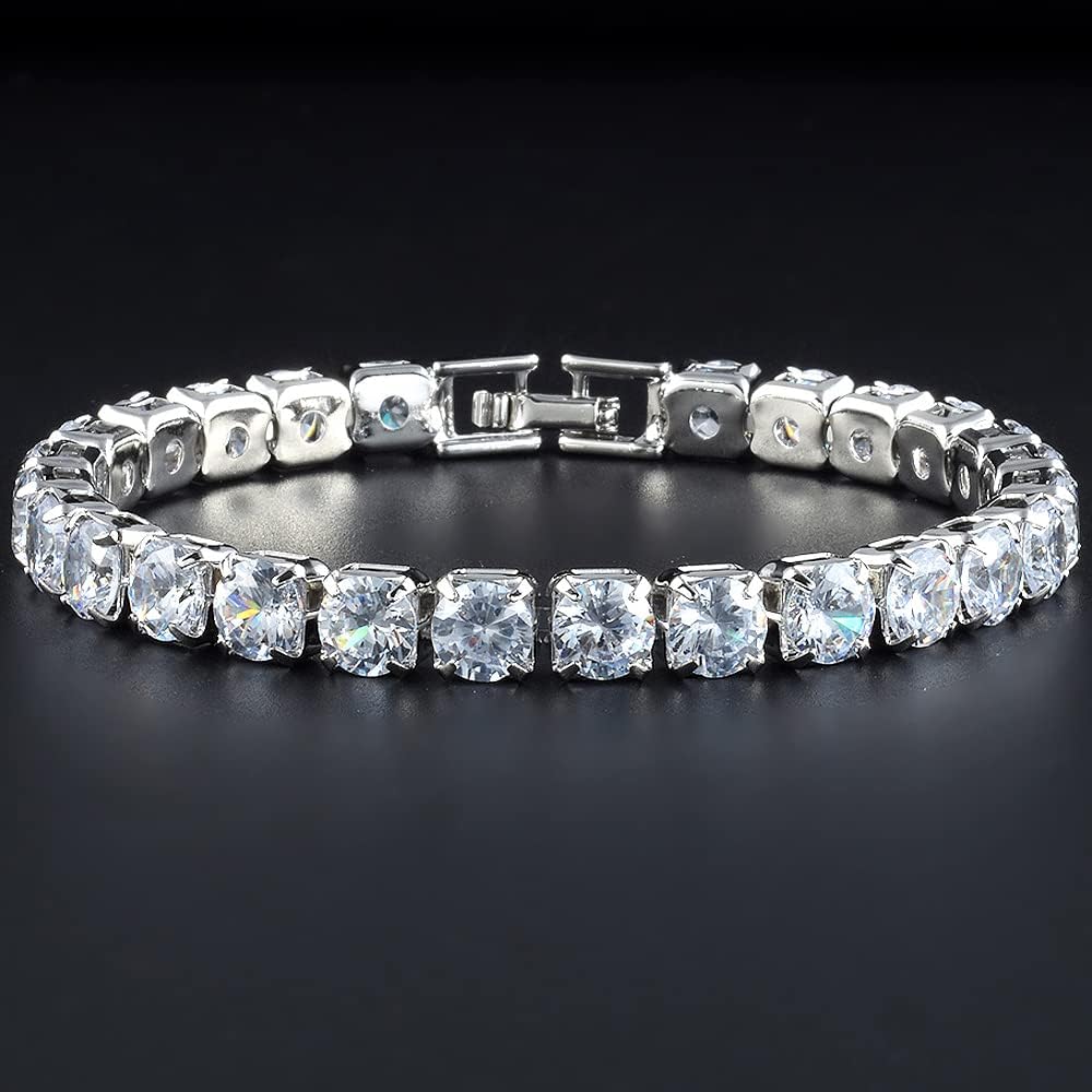 RIZILIA ICONIC White Cubic Zirconia Tennis Bracelet, 18K Gold or White Gold Plated, Multiple Row Designs, 7-Inch - Image 4