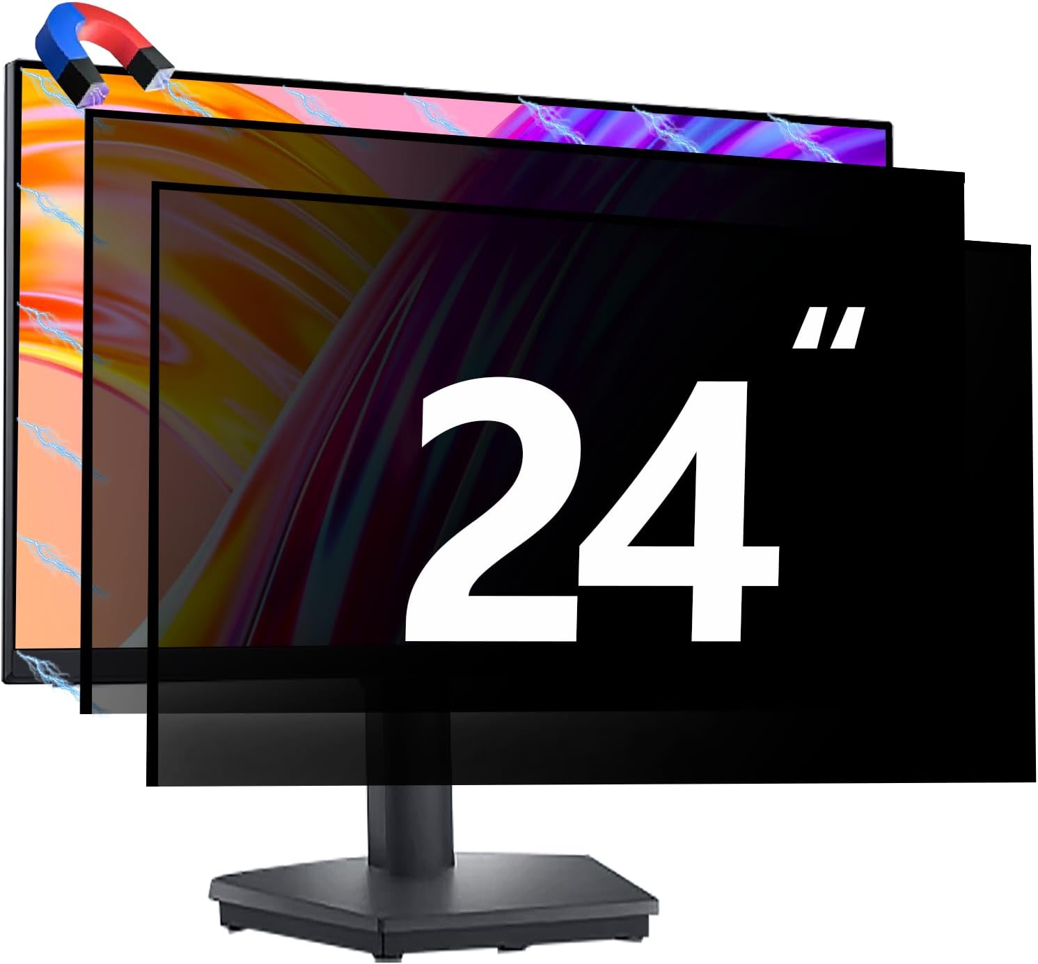 [2 Pack] Magnetic Computer Privacy Screen Filter 24 Inch for Frameless Monitor 16:9 Aspect Ratio, Removable Anti Glare Blue Light Protector, Double Sided Reversible Eye Care 24in Film 24 inch Privacy Screen Film