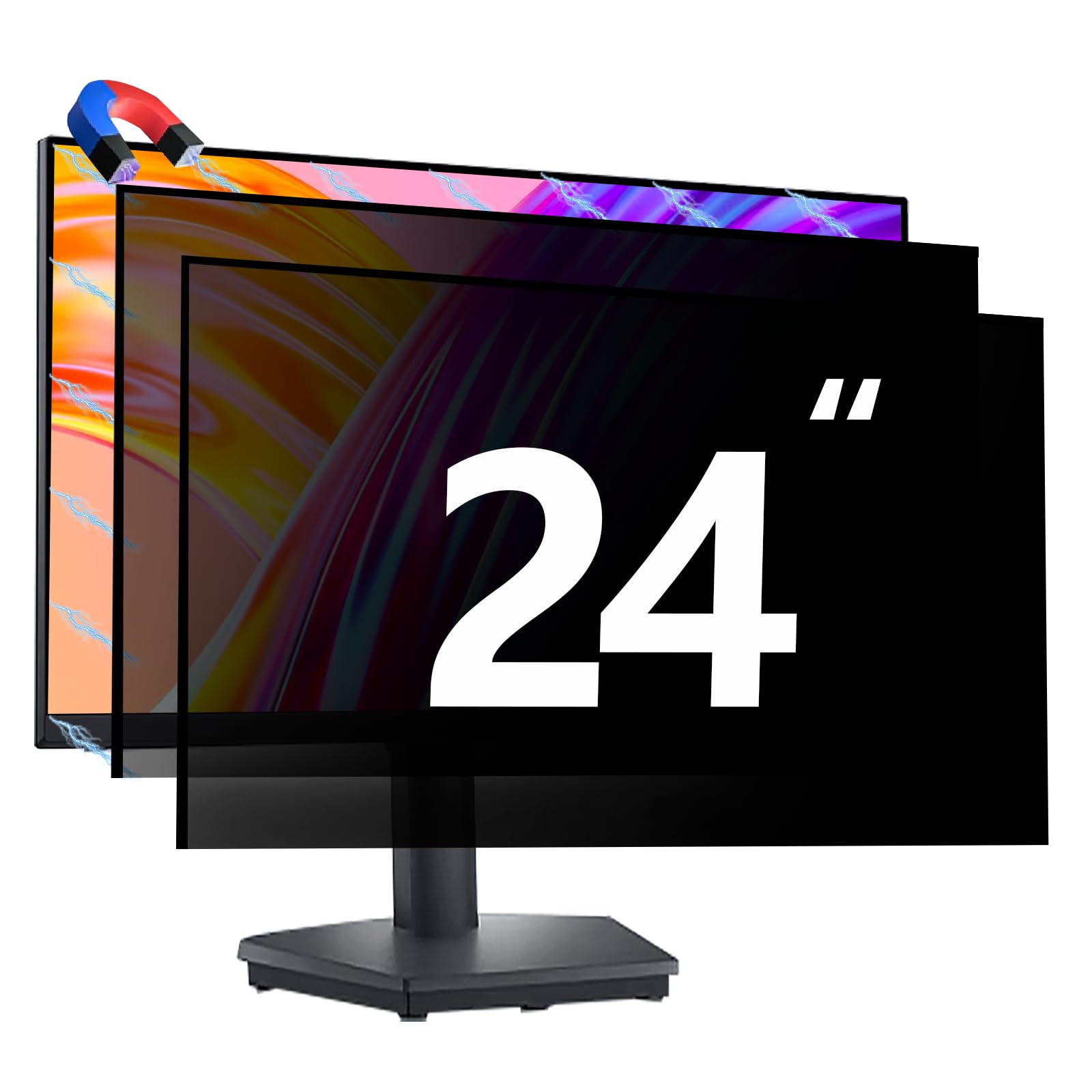 [2 Pack] Magnetic Computer Privacy Screen Filter 24 Inch for Frameless Monitor 16:9 Aspect Ratio, Removable Anti Glare Blue Light Protector, Double Sided Reversible Eye Care 24in Film