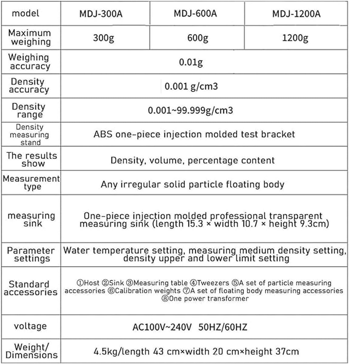 Electronic Solids Density Meter,High Precision Digital Solid Density Tester with 300g/600g/1200g Max Weight,Density Accuracy 0.001g/cm3,for Industrial Lab(1200g)