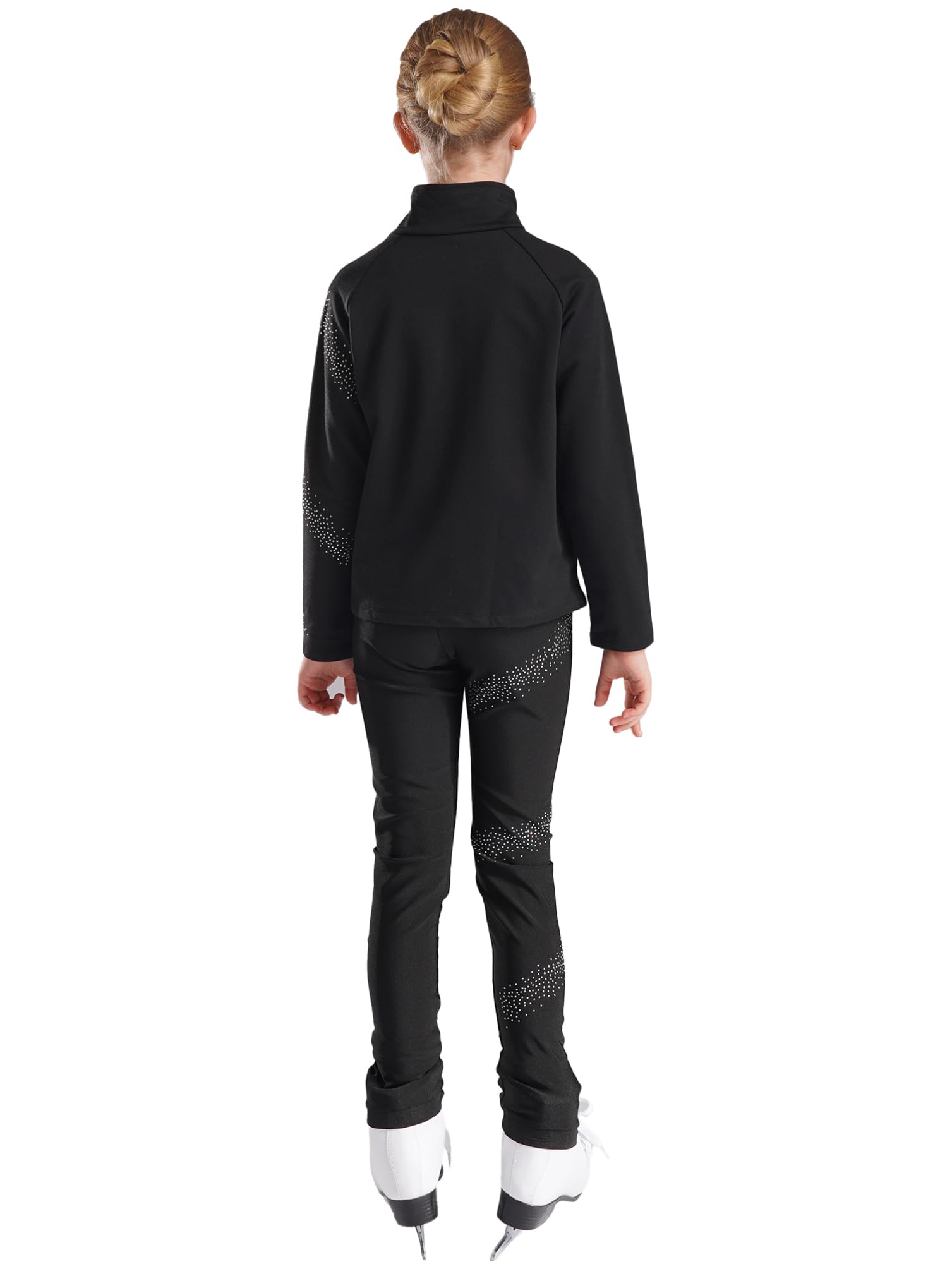 inhzoy Kinder Eiskunstlauf Anzug Mädchen Glitzer Eislaufen Jacke Hose Set