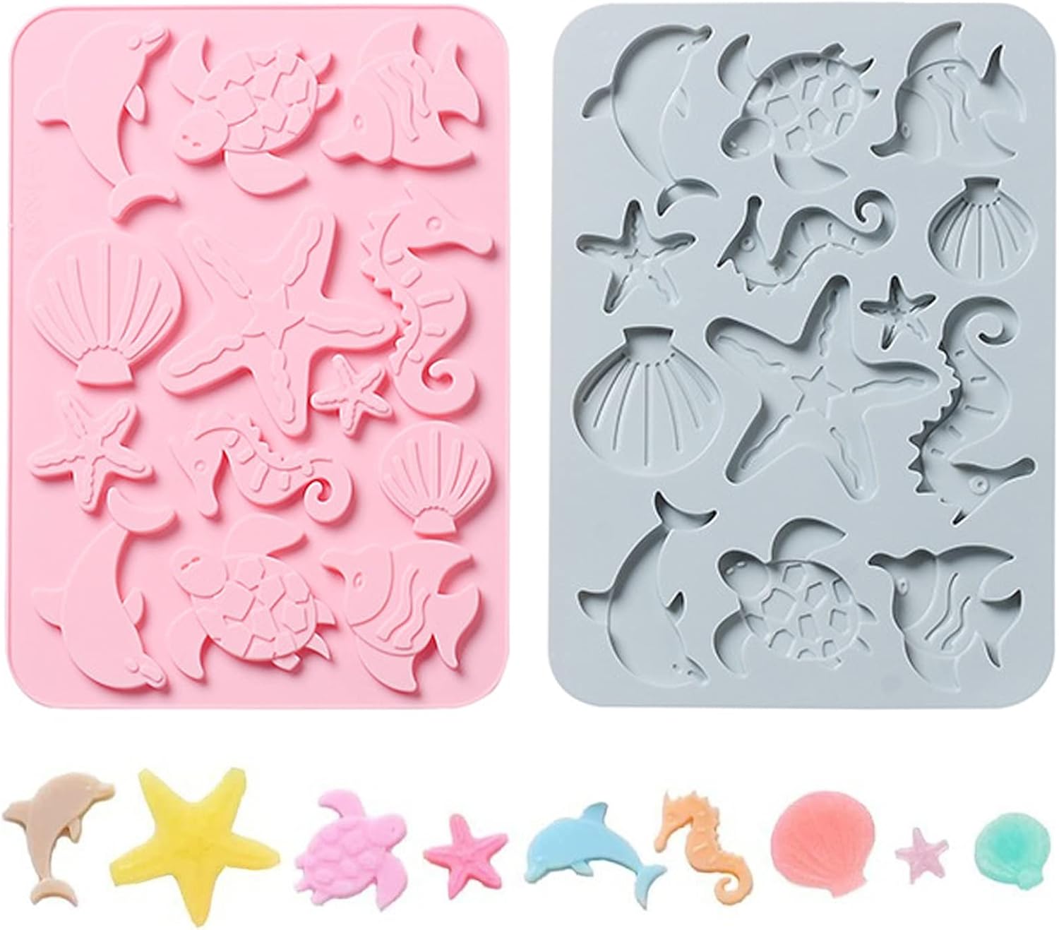 Molde de Silicona Marina Animales Moldes de Silicona para Manualidades Moldes de Silicona para Horno para Dulces Blandos, Gelatina, Galletas, Chocolate, Gomitas, Pasteles, 2 Piezas