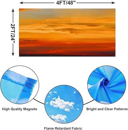 Miniatura 3 de Cubiertas decorativas de luz fluorescente para luces de techo, 4 paquetes de 4 unidades naranja ardiente puesta de sol cielo, hermoso cielo,