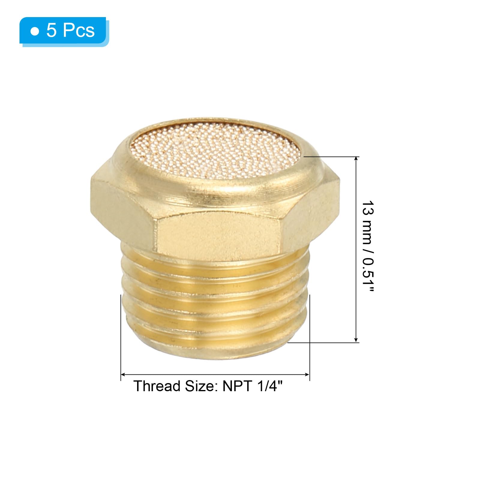 PATIKIL Marmitta Pneumatico In Ottone 1/4" NPT 5 Pezzi Filtro Ventilazione Aria Sinterizzato Piatto Raccordi Valvola Solenoide Riduttore Rumore