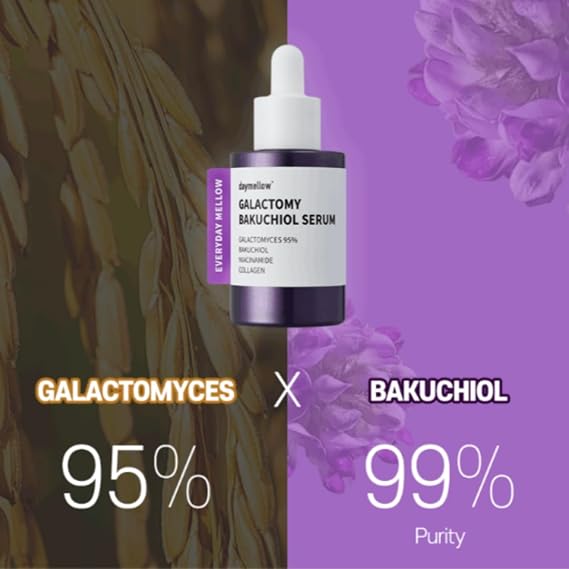 daymellow Galactomy Bakuchiol Serum 1.01fl.oz/30ml, Retinol Face Serum, Niacinamide 2%, Panthenol, Collagen, Wrinkle Care, for Sensitive Skin, Daily Anti-Aging Facial Serum Korean Skincare