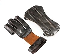 Linkboy Archery 3-Finger Gloves & Arm Guard - 100% Pure Ox Leather for Hunting Shooting Protection, Brown