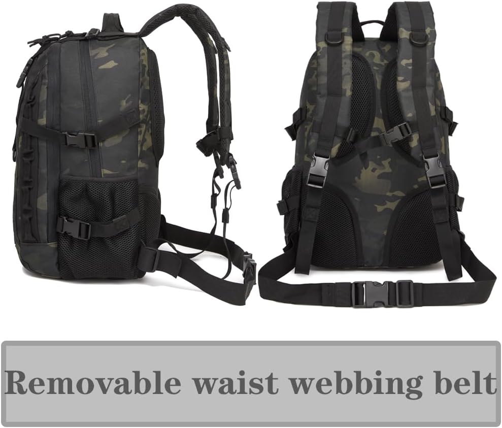 Military Tactical Backpack For Men Laser-Cut Molle Daypack 3 Day for Hiking,Working,Travel (black camo)