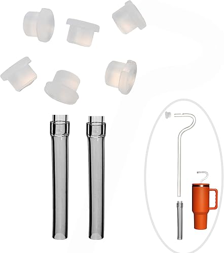 Paquete de accesorios de extensión para popote antiarrugas original, 2 extensiones de silicona y 6 tapones de repuesto, diseñado para vasos altos de