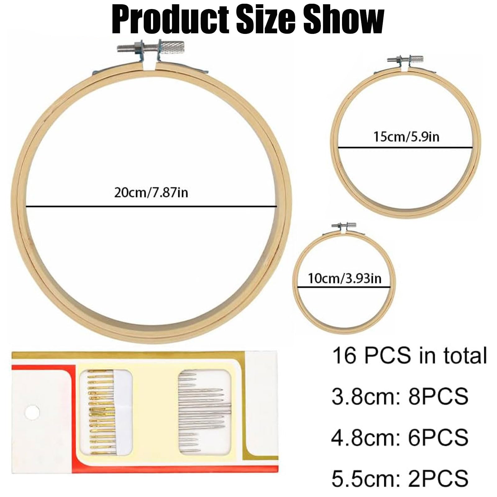 Cerceaux à Broder En Bambou - 16 Pièces, 8 Tailles (8 à 26 Cm) - Pour Broderie, Peinture, Travaux Manuels DIY - 7