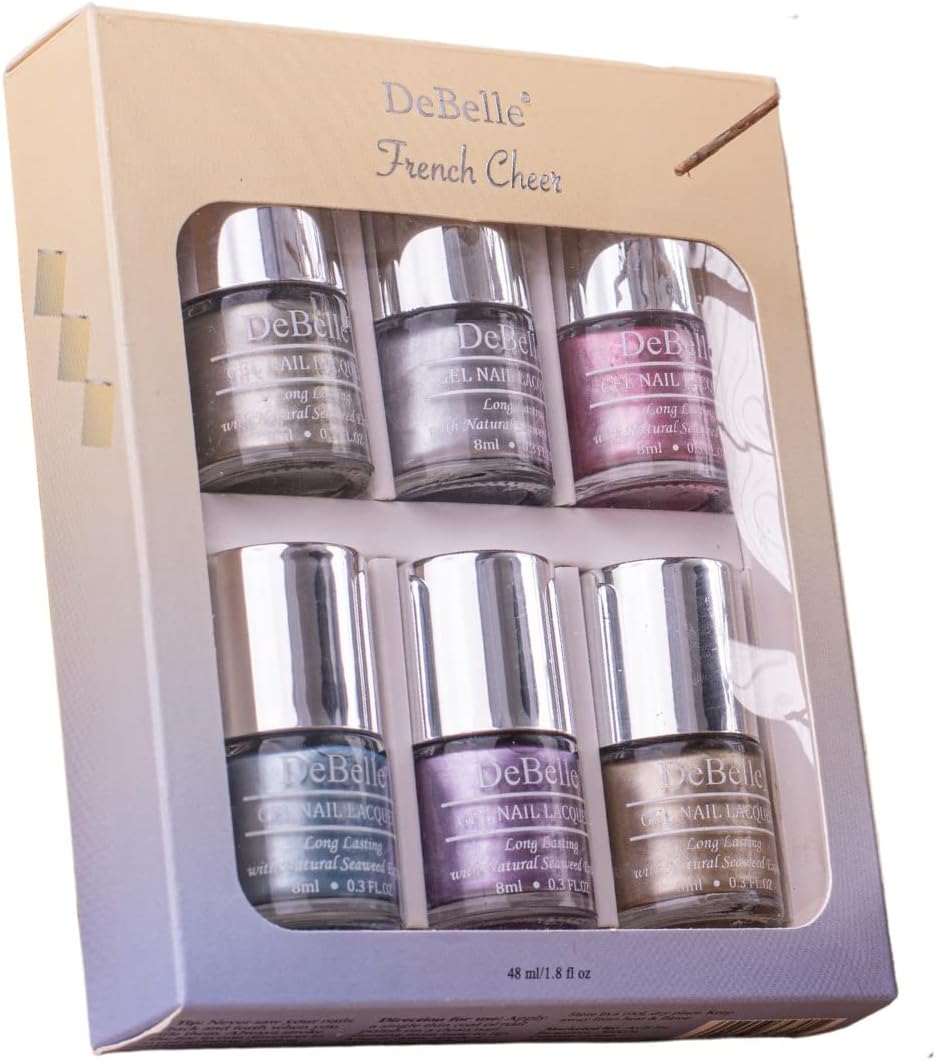 - French Cheer Nail Polish Gift Set of 6 (Chrome Silver, Gold, Wine, Glaze, Aqua Frenzy and Rustique Gold)