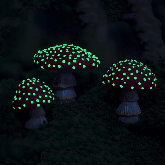 Dnoifne 3 Pack Garden Mushroom Decor, Luminous Mushroom Sculpture, Resin Mushroom Statue, Garden Pots Lawn Outdoor Decorations, Mushroom for Micro Landscape