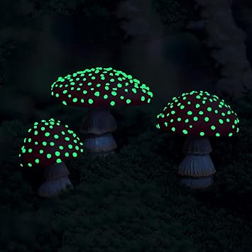Dnoifne 3 Pack Garden Mushroom Decor, Luminous Mushroom Sculpture, Resin Mushroom Statue, Garden Pots Lawn Outdoor Decorations, Mushroom for Micro Landscape