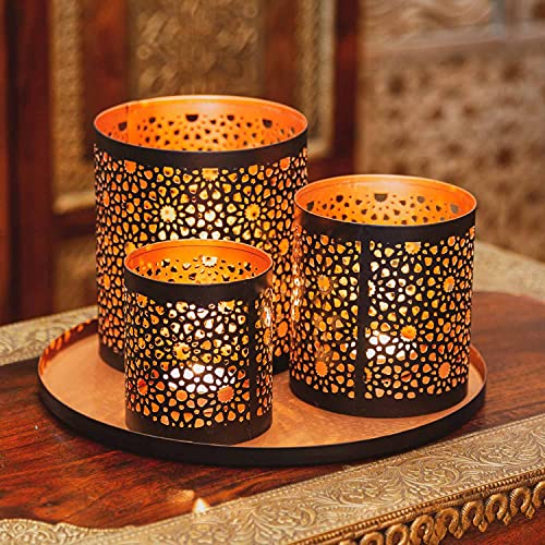 Orientalisches rundes Tablett Schale aus Metall Monaco 25cm groß Kupfer | Orient Dekoschale mit hoher Rand… – Bild 5