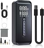 Yeaban Tire Inflator Portable Air Compressor-4X Faster 150 PSI -Rechargeable Battery & 12V DC Dual Power Supply, Smart Air Pump for Car Motorcycle Bicycle Ball with LED SOS Lighting (Black)