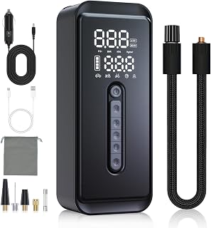 Yeaban Tire Inflator Portable Air Compressor-4X Faster 150 PSI -Rechargeable Battery & 12V DC Dual Power Supply, Smart Air Pump for Car Motorcycle Bicycle Ball with LED SOS Lighting (Black)