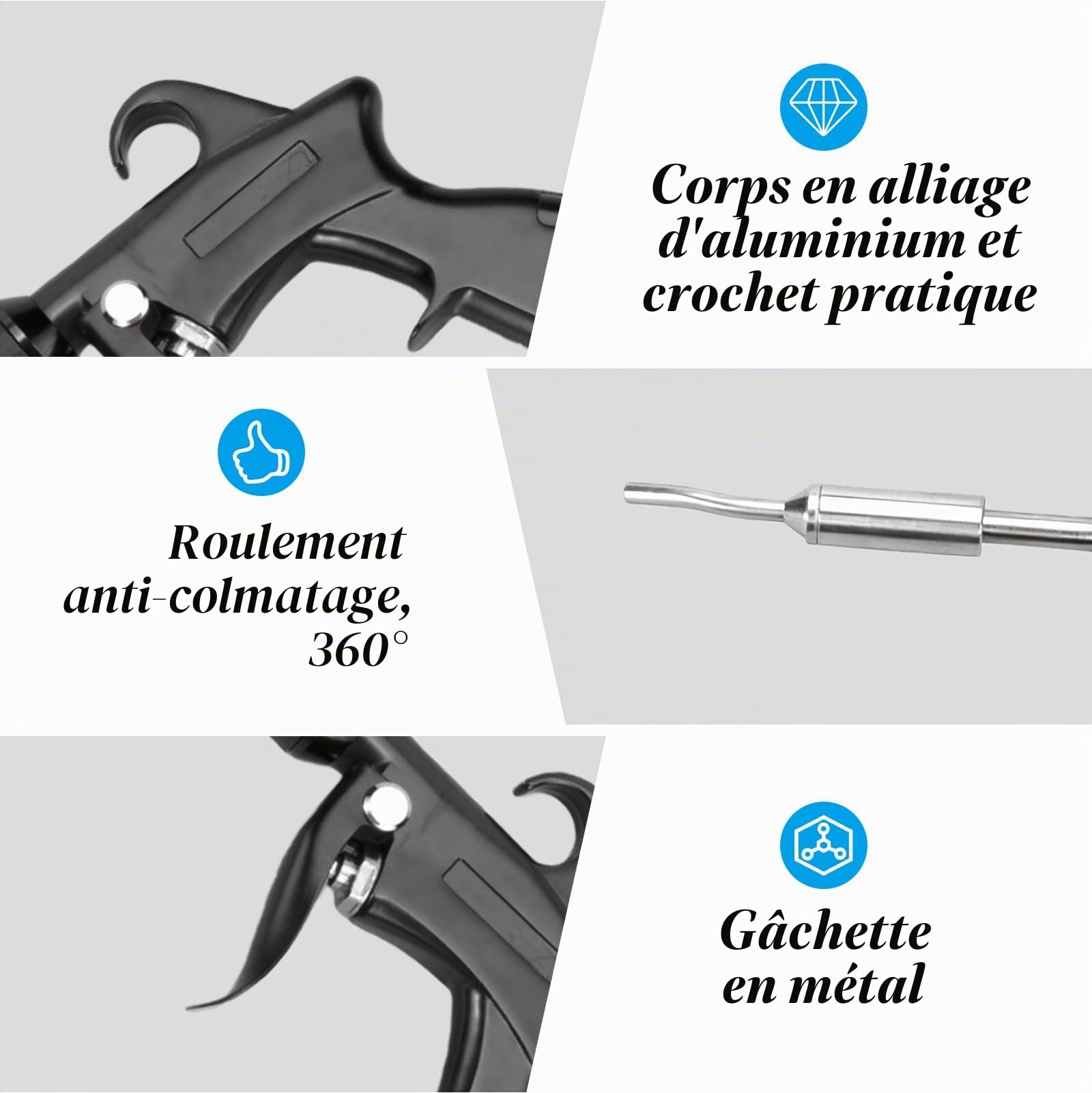 Fusil de nettoyage à sec : outil de nettoyage de voiture pistolet de nettoyage à air comprimé, nettoyage intérieur à air, nettoyage efficace de l'intérieur de la voiture, nettoyage haute pression