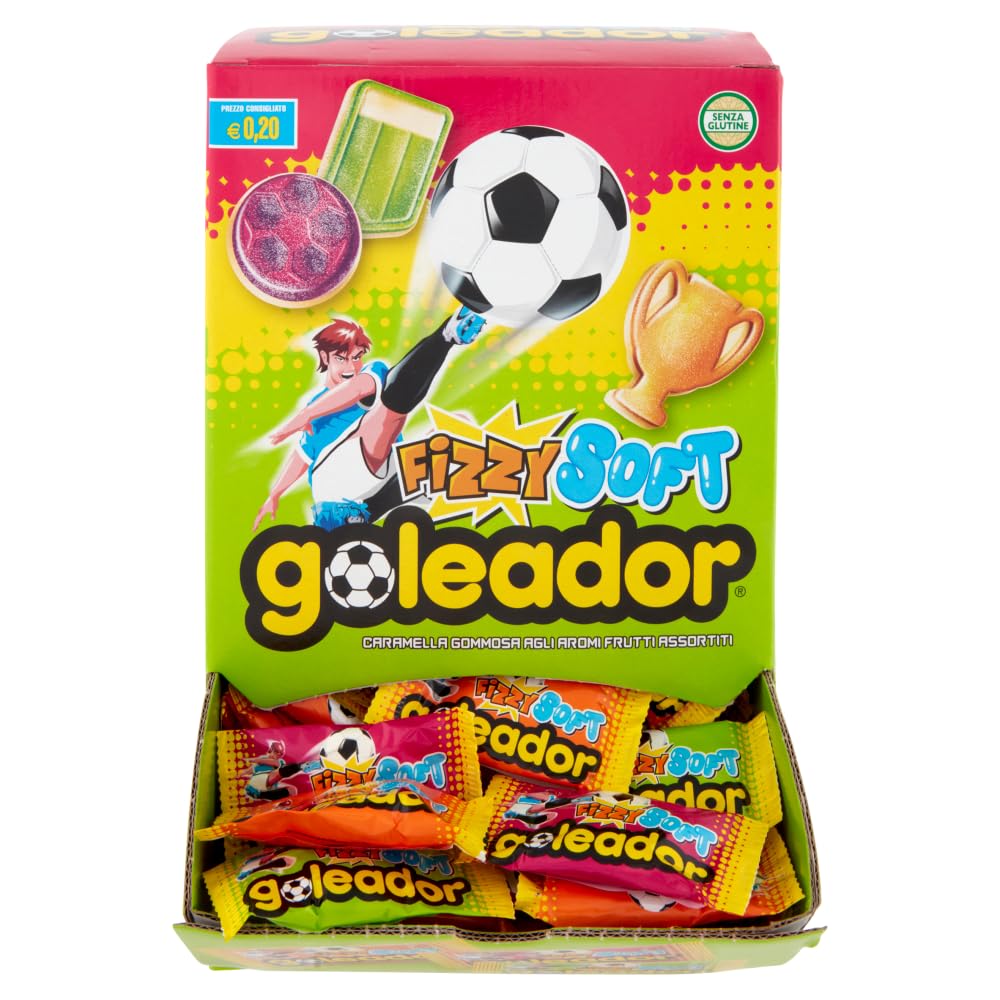 Goleador Fizzy Soft, Caramelle Gommose, Sour, Gusti Assortiti, Confezione da 180 Monopezzi con 3 forme diverse, da Condividere con Amici o con Chi Vuoi