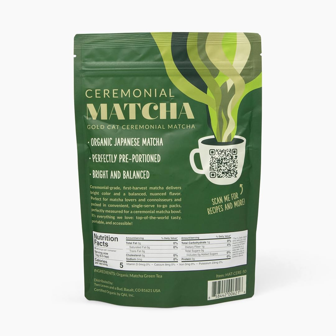 Two Leaves and a Bud Organic Ceremonial Matcha Green Tea 100 Japanese Matcha powder 1 5g Pre-Portioned Single-Serve — view 2