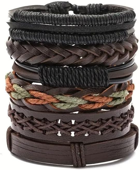 Miniatura 3 de Pulsera ajustable de cuero trenzado para hombre, 24 unidades, Cuero, cuero