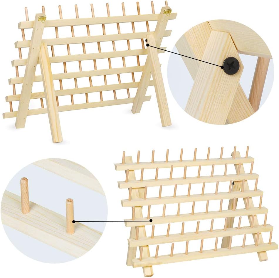 MOOACE 60-Spool Thread Holders, 2 Pack Wooden Thread Rack, Sewing Organizer with Hanging Hooks for Embroidery Quilting and Sewing Threads