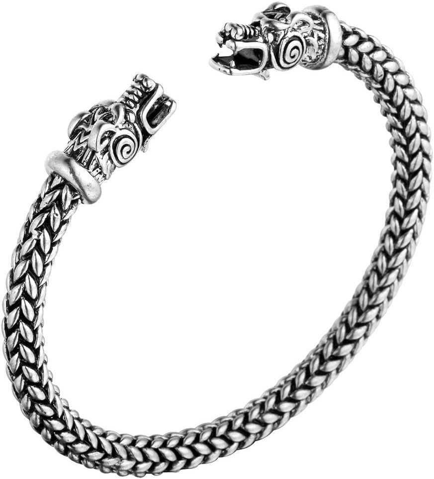 Wikinger Drachenkopf Armreif, AILUOR Einzigartiges Design Drachen Herren Armband Edelstahl Verdrehten Stahlkabel Armreif Keltischer Knoten Manschette - Elastische Verstellbare