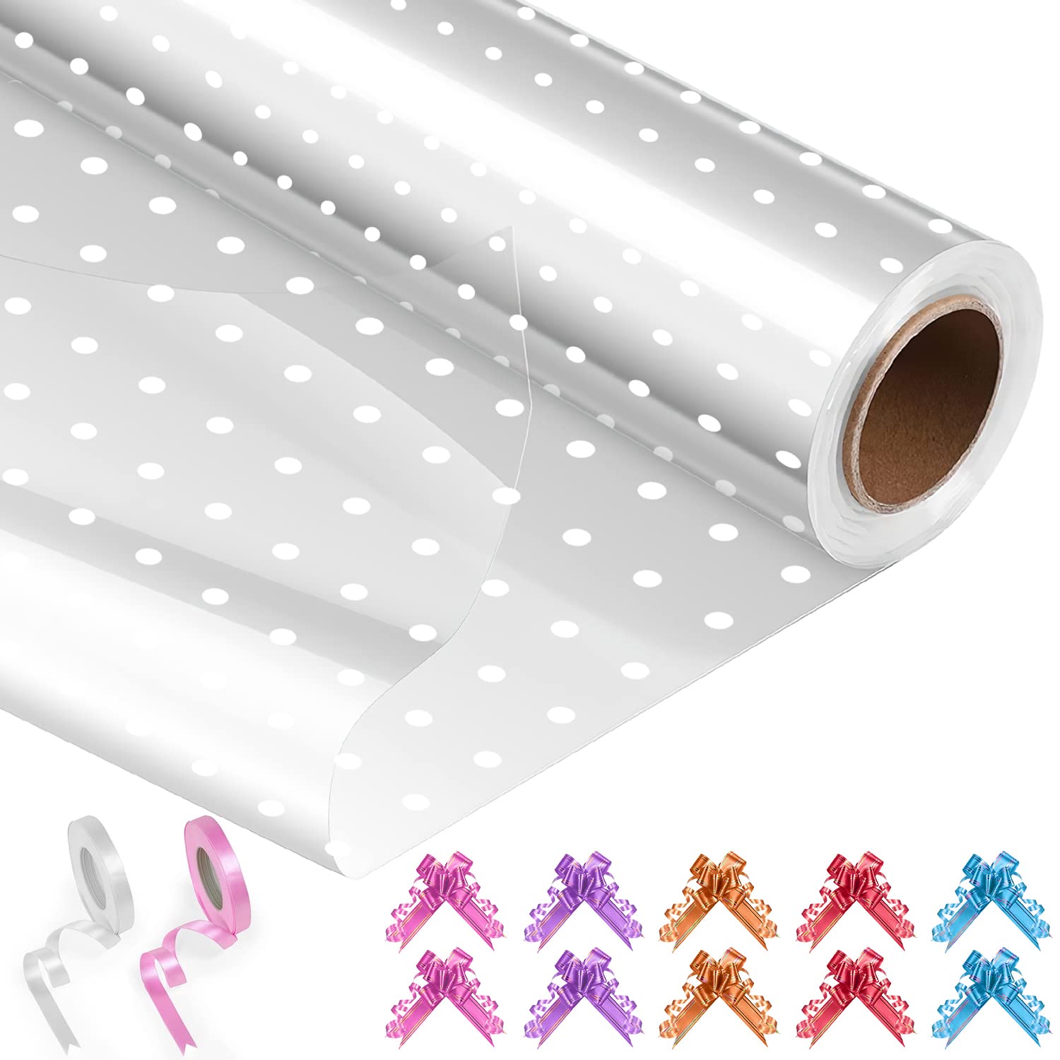 Buy SPEED VS FAST White Dot Cellophane Wrap For Hampers (80CM x 30M