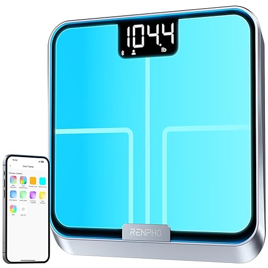 RENPHO Smart Body Fat Scale with Light, Fitness Equipment with RGB Lighting, Rechargeable Scale with BMI, Body Fat, Muscle Mass, Color Changing with Weight Variation, FSA HSA Eligible, Elis Chroma