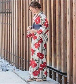 Amazon.co.jp: 最高級綿絽浴衣紅椿と生成り白地古典涼しゆかた