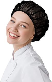 6Pcs Elastic Chef Hairnets for Women, Reusable Solid Black Hair Nets for Foodservice, Hair Cover Nets for Food Service Workers, Elastic Breathable Cooking Chef Cap