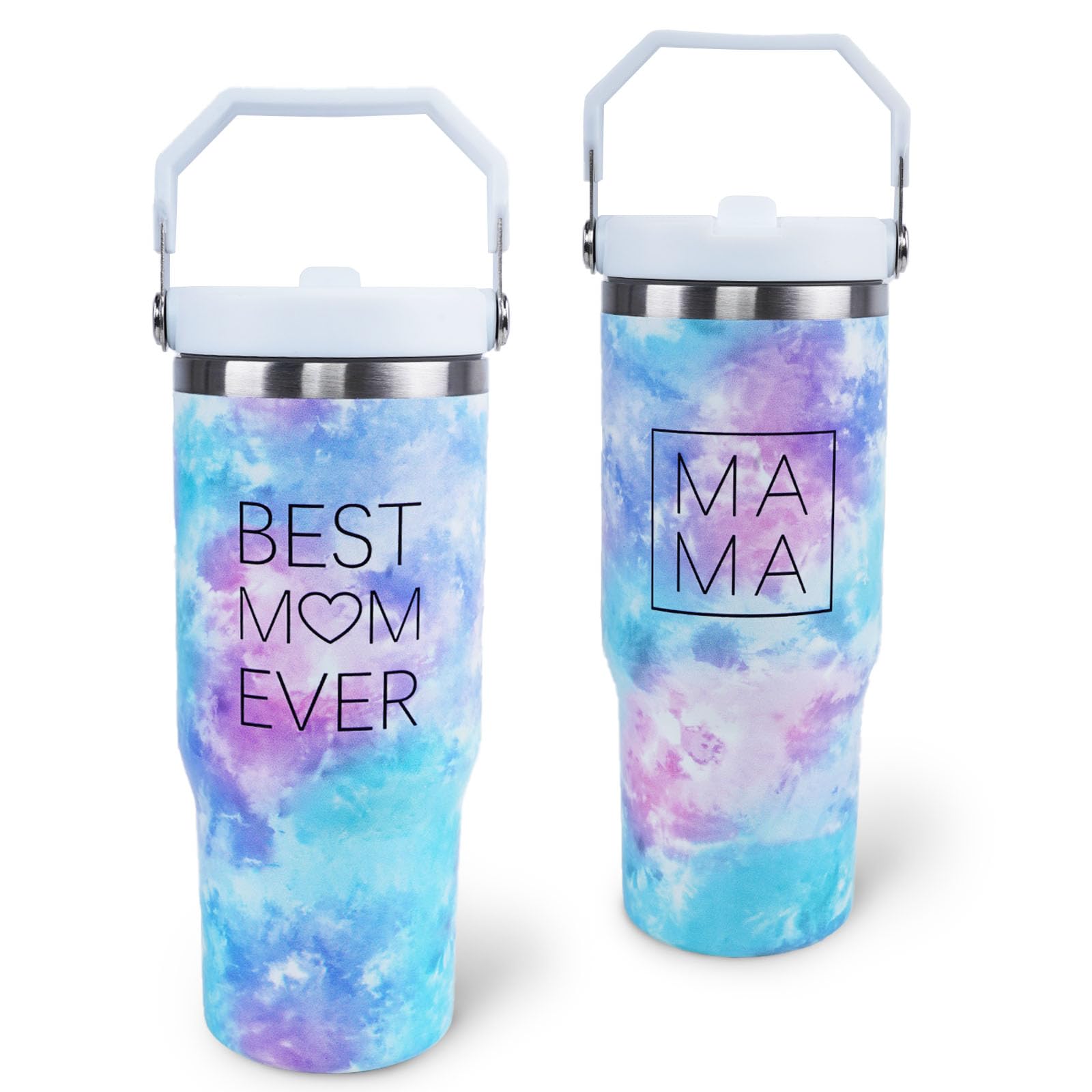 XUEHUAPIAOPIAO 30 oz Tumbler with Handle Flip Straw Leak Proof - Best Mom Ever Mother's Day Birthday Gifts for Mom 30oz Tumbler Travel Coffee Mug 30