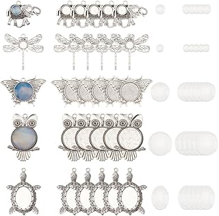 PH PandaHall 30pcs 5 Styles Animal Photo Charms Blank Bezel Owl Pendant Trays Turtle Cabochon Blanks Elephant Butterfly Dragonfly Pendant Trays Cabochon Bezel Settings for DIY Wedding Jewelry Making