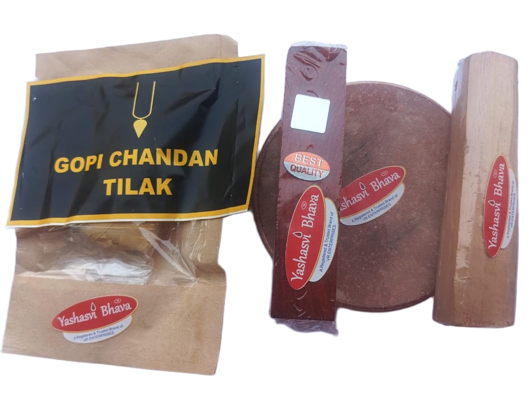 Yashasvi Bhava Sandalwood Rubbing Chandan Pata (4 Inch Red) + One Red Sandalwood Stick (40g) + One White Sandalwood Stick (50g) & One Gopi Chandan Tilak (50g) Pack of 4 Items-image-12