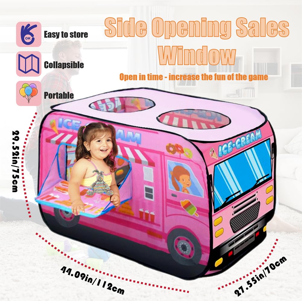 Tienda de campaña desplegable para niños. Tienda de campaña de helados para niños. Tienda de helados grande, fácil de organizar para niños. Carrito de helados para niños. Regalo de cumpleaños para 3
