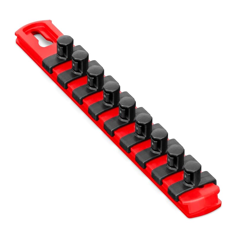 Organizador de soquetes Ernst Manufacturing 8411-Red-3/8, 20,3 cm, com 9 clipes Twist Lock de 9,5 mm (3/8 pol.), vermelho