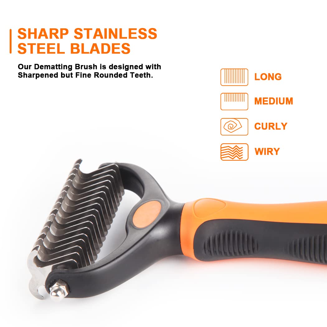 SLFEHHA Pet Grooming Brush - 2 Sided Shedding and Dematting Undercoat Rake Comb for Dogs & Cats, Gently Removes Loose Undercoat, Mats & Tangled Hair, Yellow and black : Pet Supplies