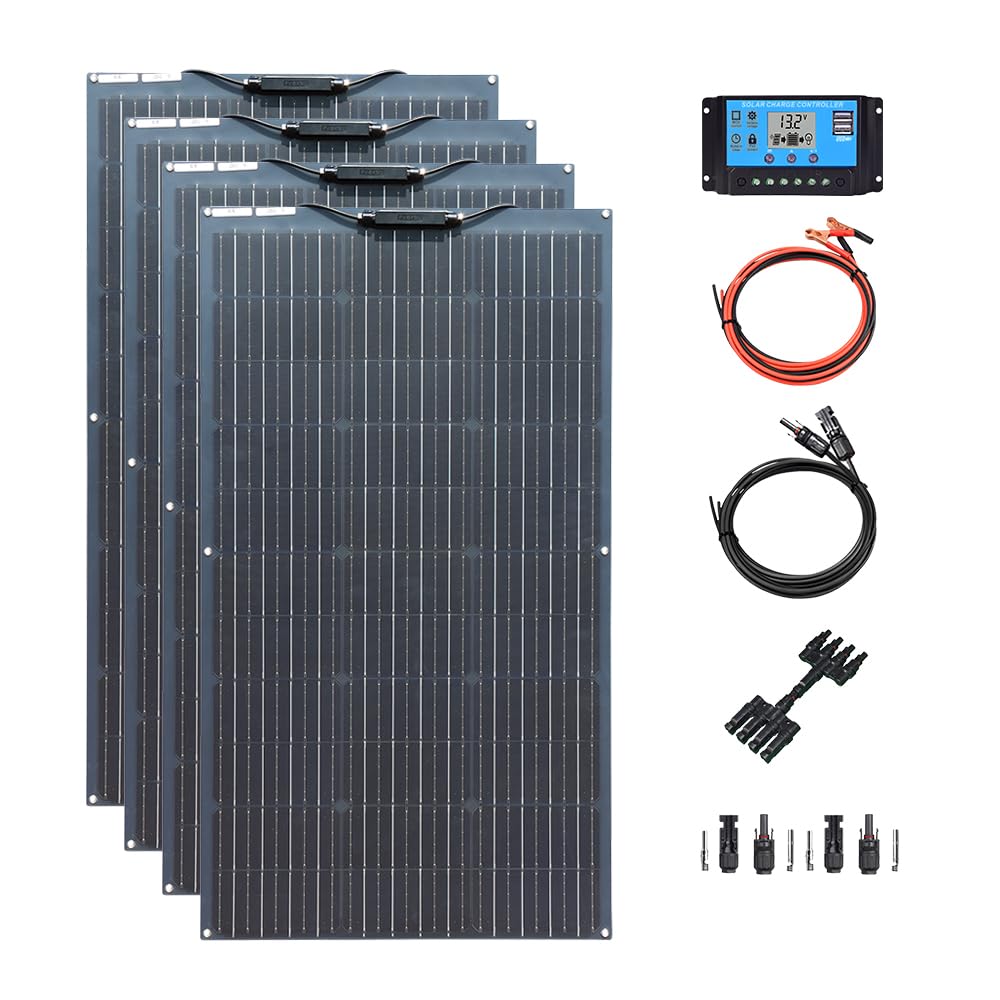 XINPUGUANG 400 W, 12 V, kit di energia solare, 4 pezzi, 100 W, 18 V, pannello solare flessibile, fotovoltaico, monocristallino, regolatore di carica 40 A, per camper auto, casa, barca(400 W)