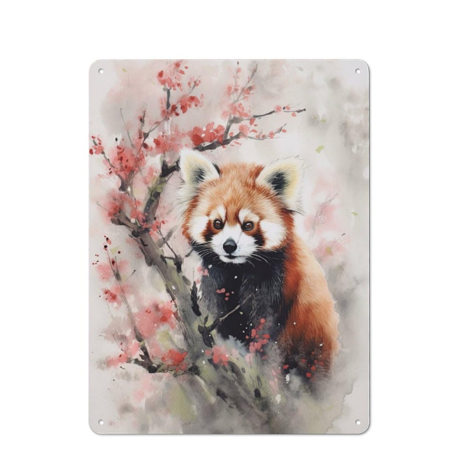 For Café Or Restaurant, Red Panda Watercolor Rustic Metal Plaque 40x30cm, for Hospitality Interior Collectors Refreshing A Room in Autumn
