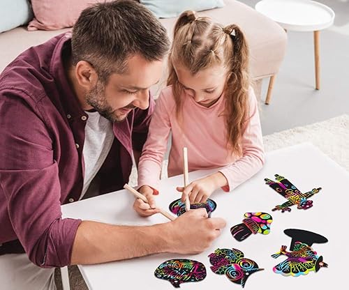 Miniatura 3 de Hohomark Tarjetas de rascar de Acción de Gracias – 24 piezas de papel de rascar arcoíris para manualidades de Acción de Gracias