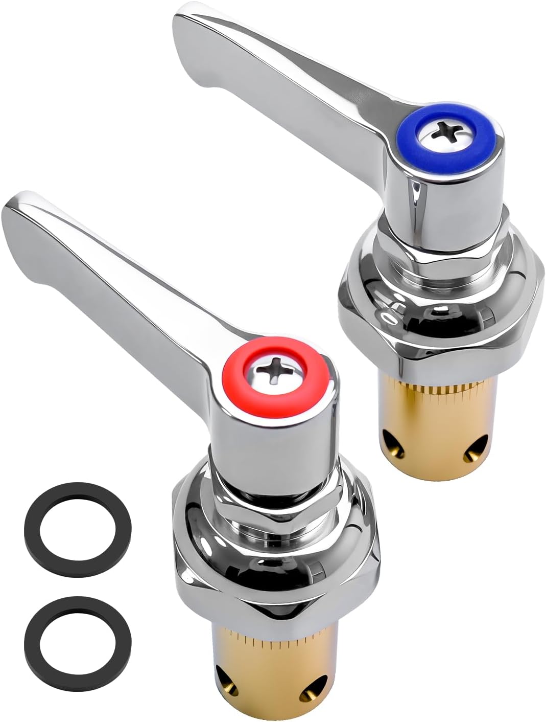 Handle Stem Assembly Fit for Brass Faucets Valve, Blue Cold and Red Hot Side Spindle Assembly Valve Replace 002713-40 002714-40