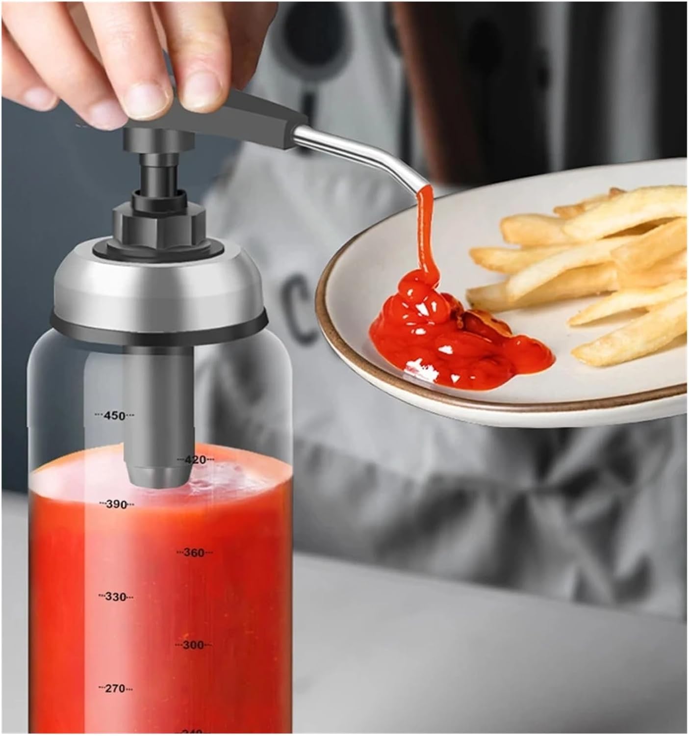 Glass Oil Bottle Cooking Seasoning Sauce Bottle Salad Dressing Press Squeeze Bottle Refillable for Kitchen Use(300ML-1PCS)