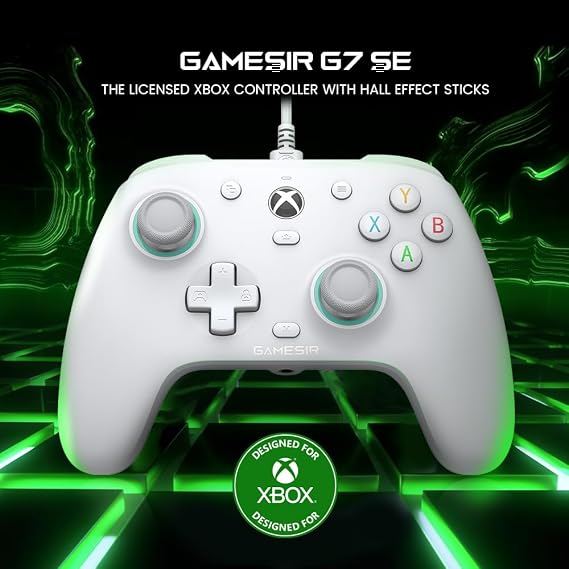 GameSir G7 SE wired controller for Xbox Series X|S, Xbox One and Windows 10/11, Hall effect Joysticks/Hall Trigger, 3.5mm audio jack (white)